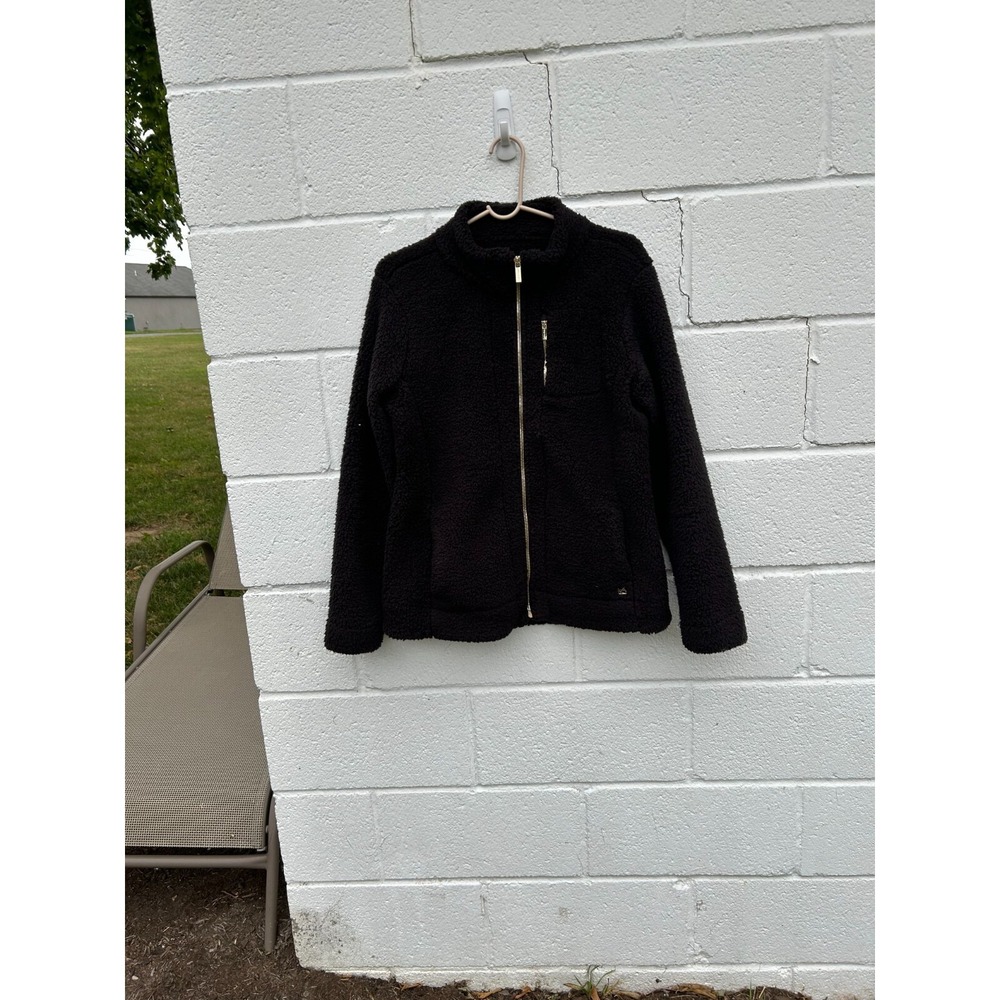 Calvin Klein Womens Medium Black Fleece Jacket Black Zip Up. Pockets. Mock Neck